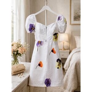 OBEY Redux Floral CottageCore Date Nite Sweetheart Neck 100% Cotton Mini Dress